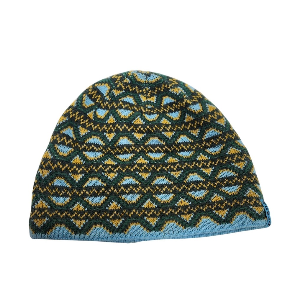 PrAna Addison‎ Hat Beanie One Size Blue Geometric Lined Thermal Winter U53170611
